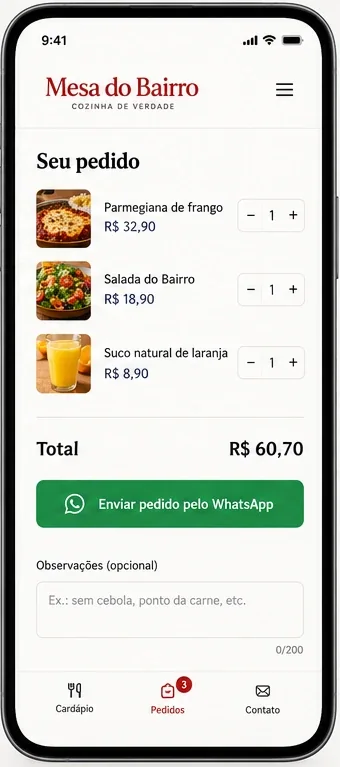Exemplo ilustrativo da versão para celular