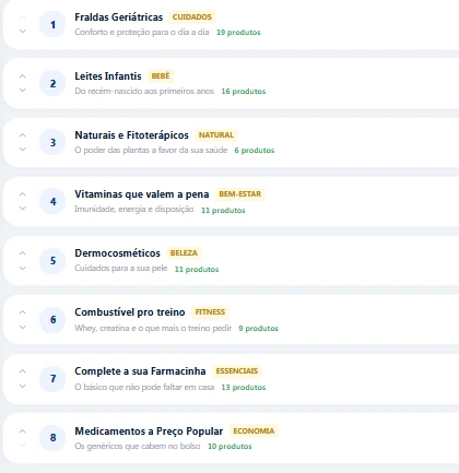 Vitrines da página inicial em ordem